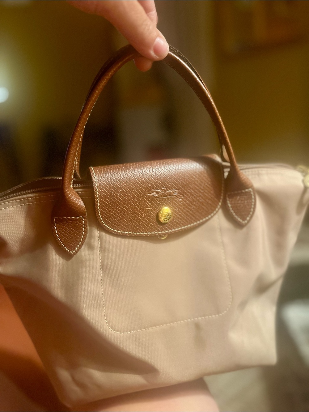 LONGCHAMP Le Pliage Small Short handle tote- Beige EUC